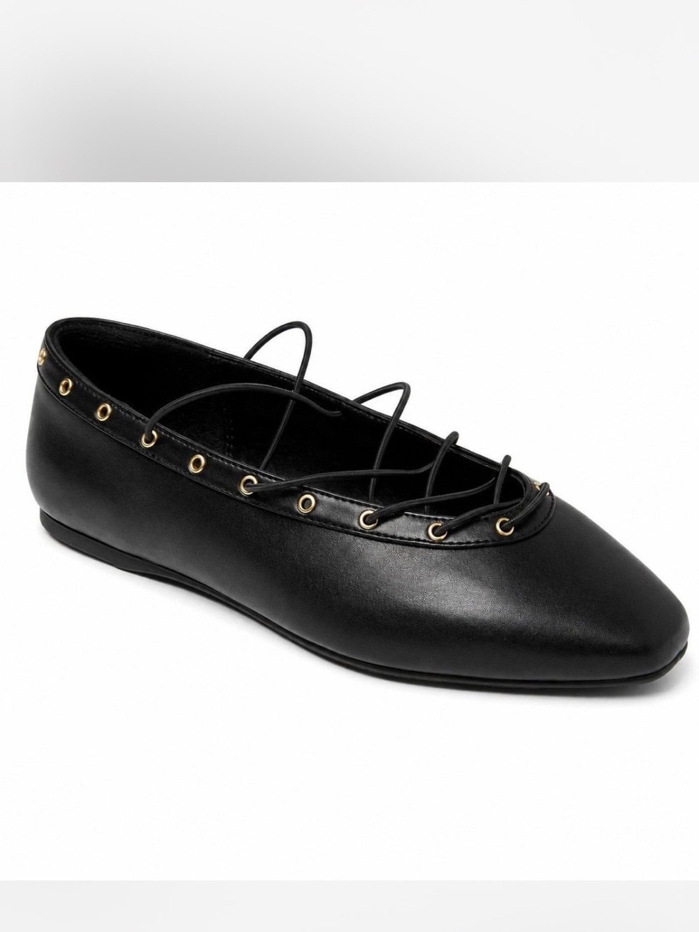 NWT Wild Fable Jay Lace-Up Grommet Almond Toe Ballet Flats Memory Foam Black